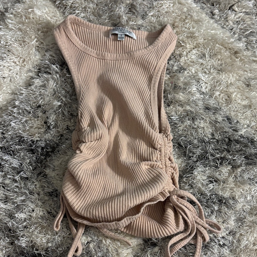 Beige Ribbed Crop Top